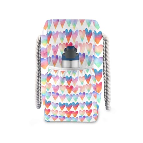Colorful Heart Beach Tote Bag for Women Large Pool Bags Carry On Bag With Wet Compartment for Beach Travel with Pocket Zipper Outdoor Tote Bag3