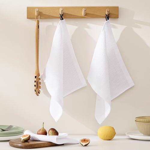 Image of joybest Cotton Kitchen Dish Cloths, 8-Pack Waffle Weave Ultra Soft Absorbent Dish Towels Washcloths Quick Drying Dish Rags, 12x12 Inches, White