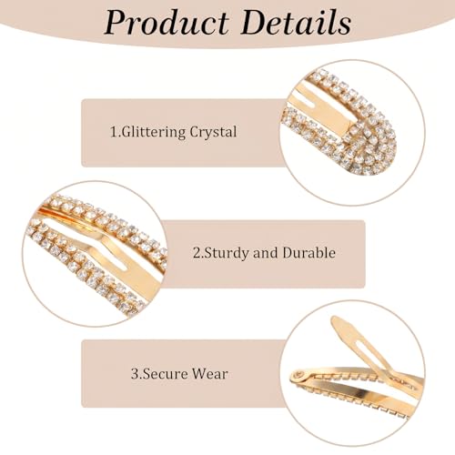 Mabor 4Pcs Pinzas de Pelo con Rhinestone Dorado, Clips de Broche de Cristal Brillante para Mujeres, Elegantes Horquillas de Metal Decorativas para Boda y Fiesta miniatura 6