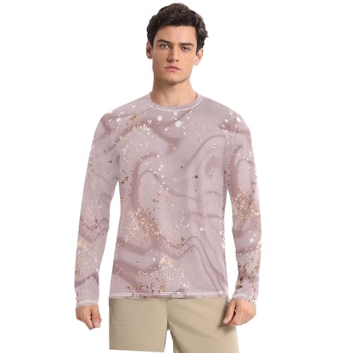 Rose Gold Liquid Marble Slim fit Long Sleeve Mens Sun Shirts UV Protection Long Sleeve Beach Shirts Summer UPF 50+