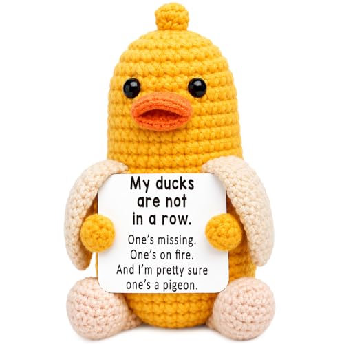 Mini Positive Crochet Duck Birthday Gifts for Women Men Adult Friend Sister Nurse Teachers Appreciation Graduation Stress Relief Gifts for Him Inspirational Gift for Women Easter Basket Stuffers