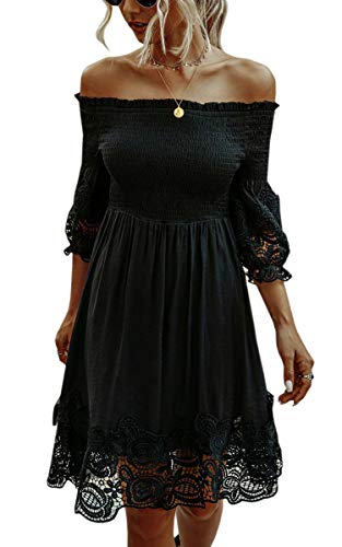 Spec4Y Vestido informal para mujer, de manga corta, de encaje, elegante, sin...