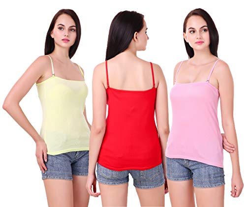 Image of Set of 3 Spaghetti Camisole Vest Top Inner Wear Camis with Adjustable and Detachable Strap (Free 1 Pair Transparent Strap) for Women and Girls