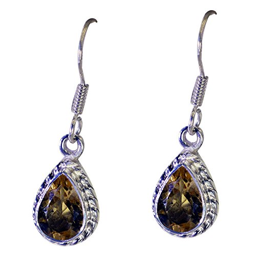 Citron Quartz Boucle d'oreille goutte poire en argent 925