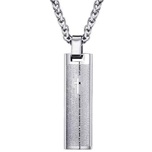 MOO&LEE Stainless Steel Lords Prayer Bar Necklace for Men 24 Inches Link Chain
