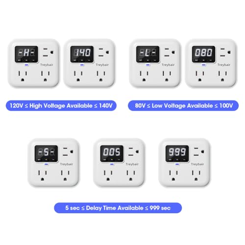 Image of Appliance Surge Protector Voltage Stabilizer Fireproof UL94V-1 Wall Mount Surge Protectors Outlet for Refrigerator, TV & Heavy, Real-Time Monitoring & Custom Voltage 80V-140V (2 Pro)