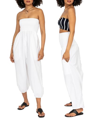 Image of likemary Women's Cotton Jumpsuit Convertible into Harem Pants White Poplin