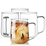 ZMZKKLL Glass Coffee Mugs, 16 oz Glass Coffee Cups Set of 4, Clear Borosilicate Glass Mugs with Handles for Cappuccino, Tea, Latte, Hot/Cold Beverages, Wine, Americano