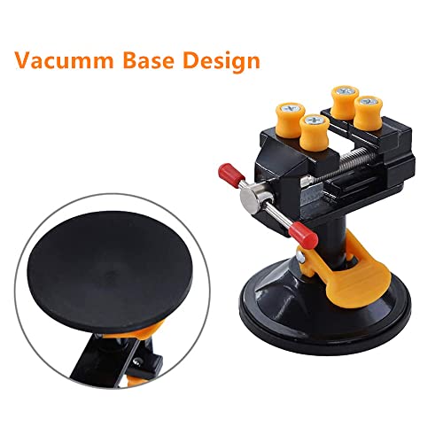 Universal Mini Table Bench Screw Clamp Engraving Table Vice 360 Rotatable Adjustable Vise Suction Cup Base for Jewelry Watch Walnut