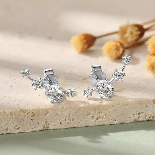 Moissanite Crawler Stud Earrings for Women, 925 Sterling Silver Cuff Wrap Earring D Color Lab Created Moissanite Hypoallergenic Climber Earring for Sensitive Ears Dainty Jewelry Christmas Birthday Gifts4