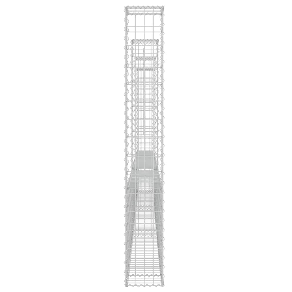 Gabionenkorb U-Form mit 4 Säulen Eisen Silber 380x20x150 cm