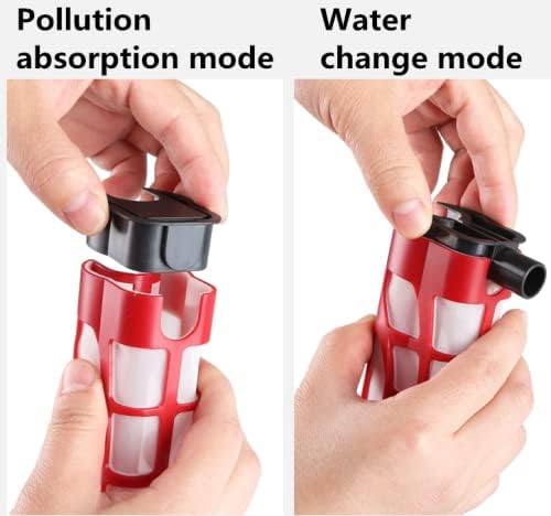 Two images showing how to configure the cleaner for 'Pollution absorption mode' and 'Water change mode' by adjusting an internal component.