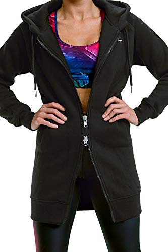 Lange, kuschelige Hoodie-Jacke J006 mit 2-Wege-Zipper