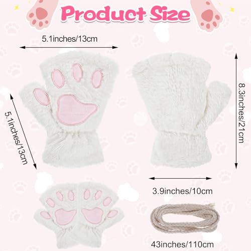 Tyqour Fingerlose Handschuhe Damen Weiße Katzenpfoten Plüsch Halb Handschuhe Winterhandschuhe