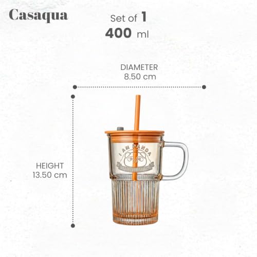 Image of Iridescent Glass Tumbler with Handle Lid and Straw - 400ML, Set of 1, Travel Coffee Sipper Mug Leakproof for Juice Cocktail Iced Tea Smoothie Hot Cold Drink Cup (Receiving Random Color)