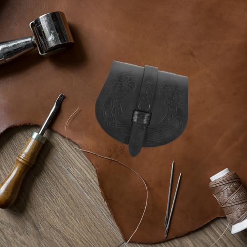 Paquet de ceinture renaissance cosplay pour femmes, pochette légère et sacoche viking noire - 4