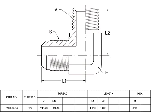 Image of (2-PACK) 2501-04-04 Hydraulic Hose Adapter Fitting 1 /4 inch Male JIC 37 Flare (7 /16-20 UNF) x 1 /4 inch Male (1 /4-18 NPTF) 90 Elbow SAE Pipe Joints Connector Carbon Steel