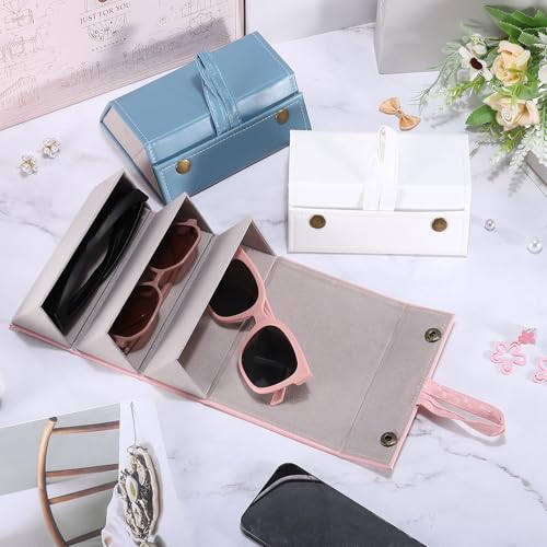 Image of PATIKIL Travel Sunglasses Organizer, 3 Slots Foldable Sunglasses Holder Leather Sunglass Storage Organizer Case