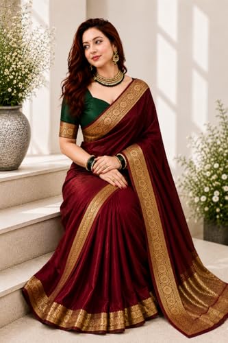 Image of Women's Glory Satin Silk Saree Plain Soft Shiny Elegant Party Traditional Ethnic