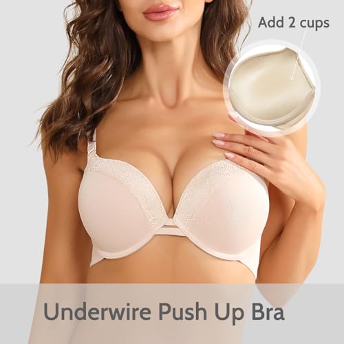 Women's Push Up Thick Heavy Padded Comfort Support Add 2 Cup Plunge Underwire Bra3