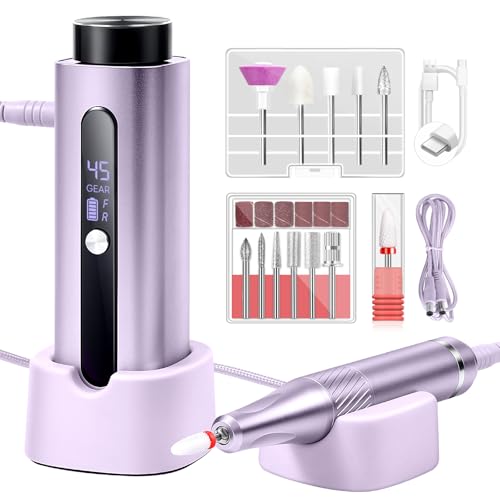 Image of SAVILAND 45000RPM Nail Drill: 30s Stable & Fast Removal of Hard Thick Nails Electric Nail File Long Battery Life Nail Filer Electric Smart and Portable for Acrylic Nails Dip Nails Home DIY