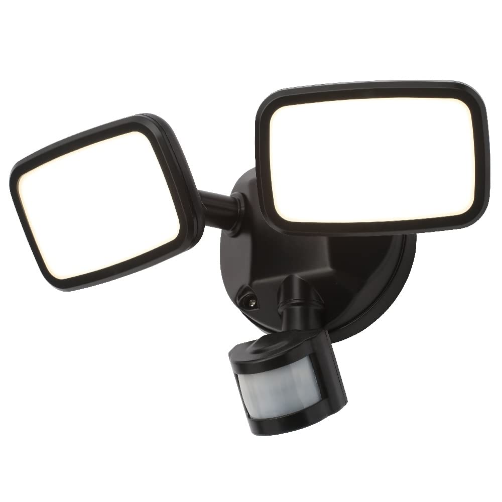 Britalia LED Black Outdoor Modern Twin Head Flood Light with PIR Sensor | 20W 1500 Lumens 4000k Cool White | IP65 Exterior Rated | Adjustable Motion Detector