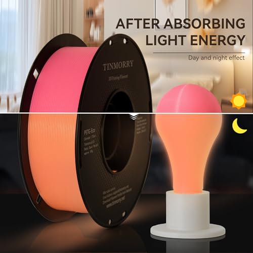 Image of TINMORRY Glow PETG Filament 1.75, Rapid PETG 3D Printer Filament, Compatible with Bambu FDM 3D Printer, 1 KG 1 Spool, Glow Rose Red