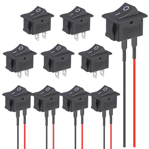 VEXUNGA 5Piezas Interruptor Basculante con Cable 5Piezas Interruptor 12V Mini Interruptores de Palanca Pequeño ON OFF 6A 250V 10A 125V SPST 2Pines Negro para Coche Camper (Paquete de 10)