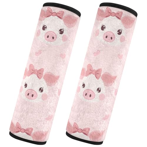 Seat Belt Covers 2 Pack Pig Faces Car Seat Strap Covers Super Soft Pink Bows Car Seat Neck Cover for Boys Girls Adults Babies M