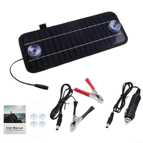 Image of 12V 20W Portable Solar Panel Charger with Monocrystalline Cells for Car and Motorcycle Battery Maintenance, Reverse Discharge Protection, Weather-Resistant ABS, Suction Cup or Strap Mounting
