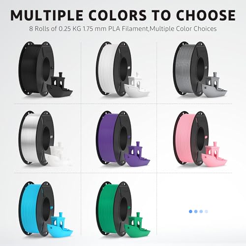 Image of ELEGOO 250g PLA 3D Printer Filament Bundle 1.75mm, 8 Colors Dimensional Accuracy + /- 0.02mm, 8 Pack 250g Spool, Black /White /Space Gray /Translucent /Sky Blue /Sea Green /Pink /Purple