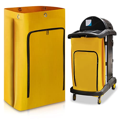 Image of Meanplan 1 Pack Cleaning Cart Bag Zippered Front Replacement Janitorial Cart Thick Bag Large Capacity Commercial Cleaning Bags for Housekeeping Carts, Yellow (33 x 16.8 x 10.5 Inch)