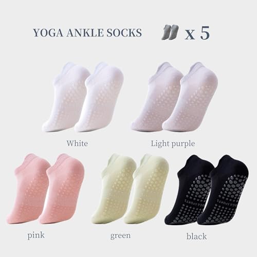 Image of Yoga Socks Women 5 Pairs Professional Sports Non-slip Silicone Running Women's Mesh Breathable Pilates Boat Socks, Medium