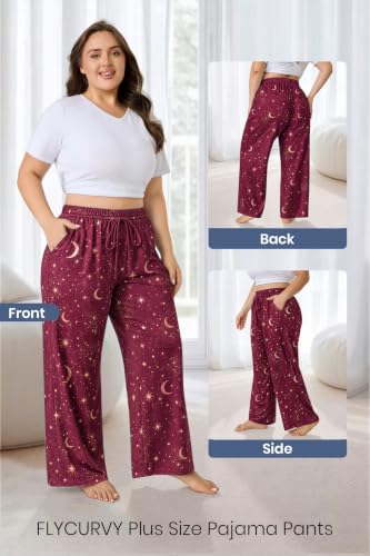 Image of FLYCURVY Plus Size Women Pajama Pants with Pocket L-5XL