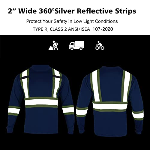 Vendace Men's High Vis Safety Work T Shirt Ansi Class 2 Reflective Long Sleeve Shirt With Pocket(Royal Blue,L) #TOP4