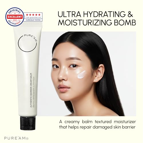 Image of PURE'AM Korean Barrier Repair Organic Moisturizer, Ceramide Cream For Dry & Sensitive Skin, Hydrating Face Balm, Moisturizer For Acne Prone Skin, 75ml (2.5 Fl Oz)