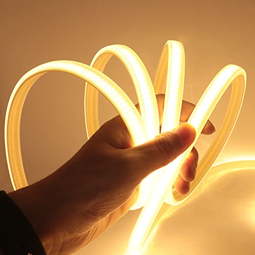 HEGEHE Flexible Tira de LED COB 220V con Interruptor Regulable Alimentación, 288 LED/m Luz de Cuerda de Alto Brillo, Cada Corte de 50cm, IP65 Impermeable (3m, Blanco Cálido) Cover