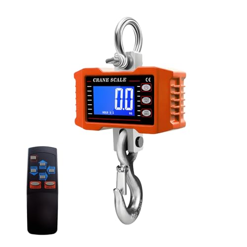 Qumox Báscula de Grúa Digital 1000kg con Mando a Distancia – Cuerpo de Aleación de Aluminio, Gancho de Acero, Pantalla LCD Retroiluminada, Báscula Industrial Portátil a Pilas
