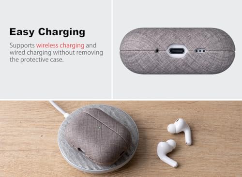 Image of Haobobro Handmade Case - for AirPods Pro 3 Case Cover - Selected Skin-Friendly Vegan Leather, Linen Cloth Style, Drop Protective Hard Cover for AirPods Pro 3rd Generation Earbuds - Grey Chambray