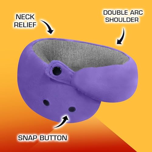 Image of Billebon Memory Foam Travel Neck Pillow with Magnetic Fabric Luxury Neck Support Pillow for Comfortable Travel, Washable Removable Cover (Lavender with Eye Mask)