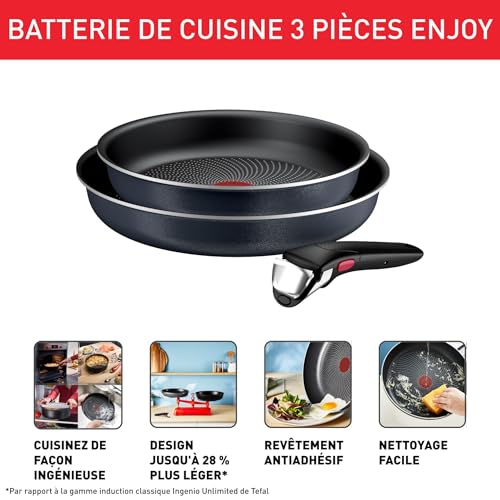 Tefal Ingenio Enjoy, Lot 3pièces, Poêles légères, Technologie Light Tech, Poignée amovible, Revêtement Titane antiadhésif, L7239043 – Image 4