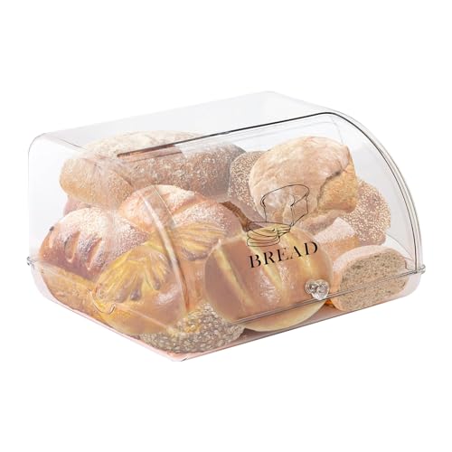 Gzsekken Bread Bin Plastic Bread Bins for Kitchen,Roll Top Bread Box Kitchen Food Storage Bin,Clear Bread Storage Containers,BPA-Free Plastic Bread Storage Countertop Keeps Bread Bagels Toast, Donut