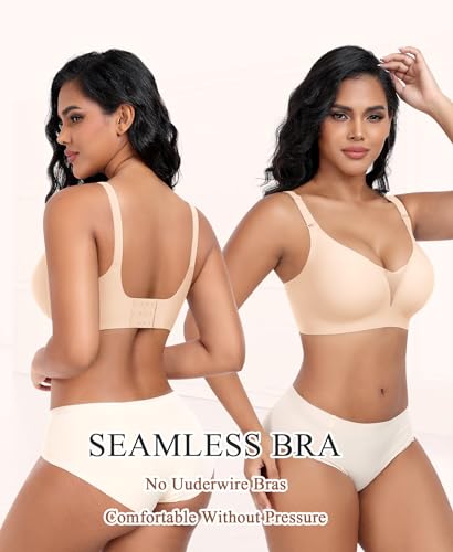 Image of Wireless Bras for Women Lace V Neck No Underwire Push Up Bra Seamless Braslettes Full Coverage Plus Size Everyday Bras S-3XL