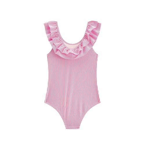 Image of LIZENS Girls One Piece Swimwear Yellow Stripe Ruffle Striped Swimsuit for Kids 2-12