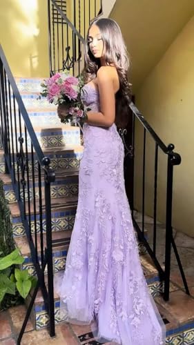 Tulle Lace Appliques Prom Dress 2025 Long Mermaid Strapless Ball Gown Evening Dresses for Women2