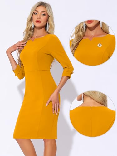 Image of Allegra K Work Dress for Women 3 /4 Sleeve Boat Neck Back Slit Sheath 2026 Professional Bodycon Business Casual Dresses