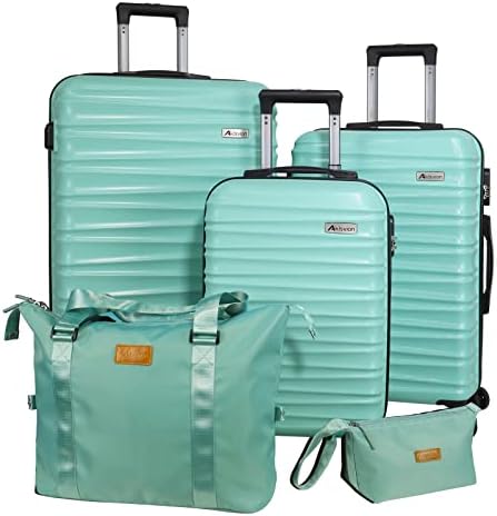 Aklsvion Luggage Sets 3 Piece(20/24/28)-Suitcase Set- Luggage with Wheels-PC + ABS Durable Lightweight Rotating hardshell suitcase 5PCS(Mint Green)