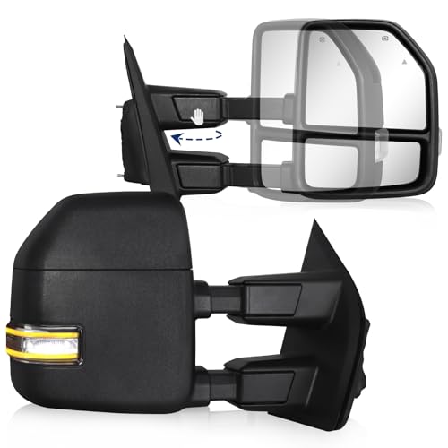 SANFLXX Towing Mirrors for 2021-2026 Ford F150 & 2023-2026 F250 F350 F450 Super Duty Power Heated Side Mirrors with BSM Turn Signal Running Spotlight Puddle Light Manual Fold & Telescopic