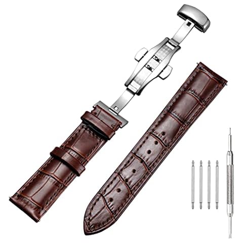 Genuine Calf Leather Watch Band Strap Alligator Grain Butterfly Buckle with Deployment Buckle for Men Women Regular Handmade Cover
