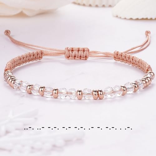 Btysun Morse Code Bracelets for Women Christmas Gift Stocking Stuffers for Teens Pink Braided Bracelets Inspirational Best Friend Birthday Gifts for Her High School Graduation Gifts for Her 2025 Mom Bracelet Jewelry